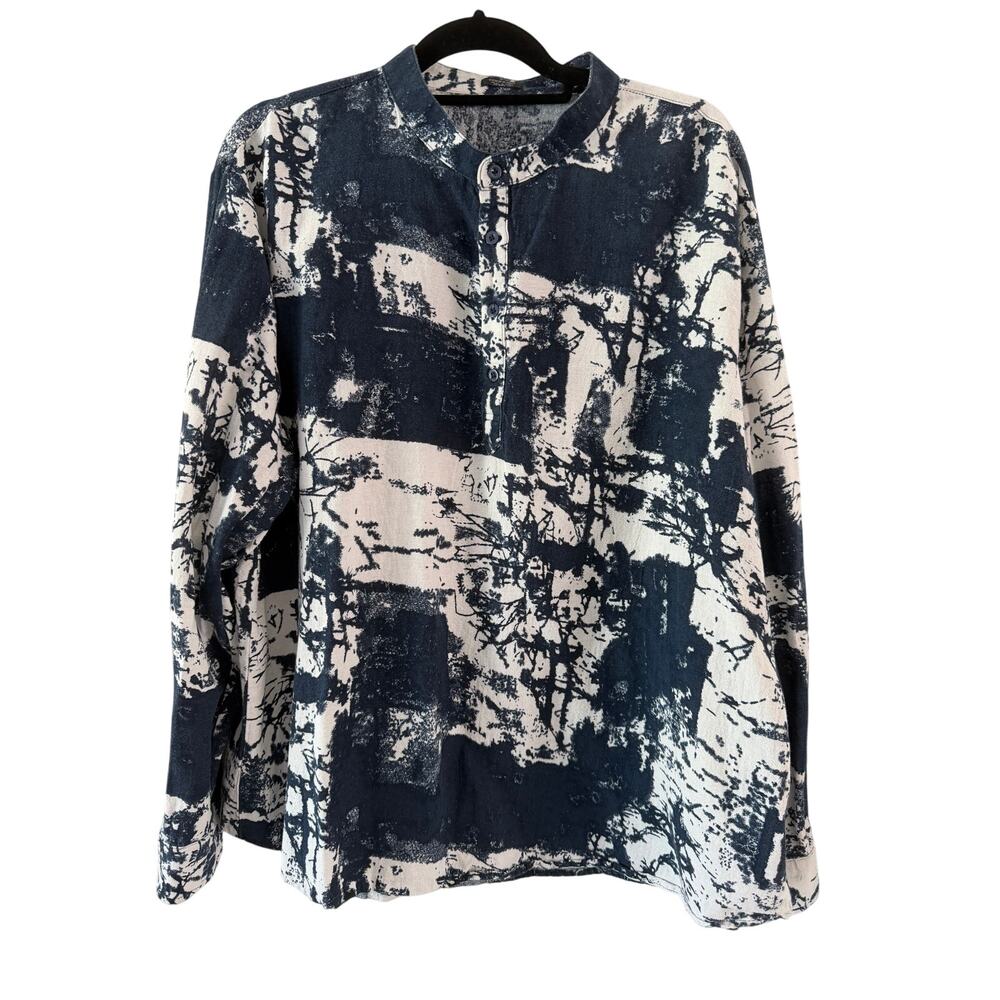 Coofandy Men’s XXL Abstract Print Pullover Shirt Cotton/Hemp Blend